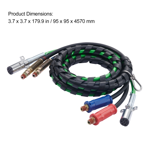 VEVOR 12FT Semi Truck Air Lines Kit with 2PCS Glad Hands, 3-in-1 Air Hoses & 7 Way ABS Electric Power Line, with 2PCS Gladhand Handles, 4PCS Seals