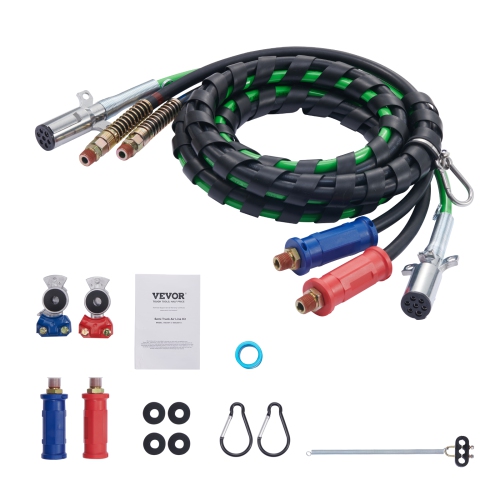 VEVOR 12FT Semi Truck Air Lines Kit with 2PCS Glad Hands, 3-in-1 Air Hoses & 7 Way ABS Electric Power Line, with 2PCS Gladhand Handles, 4PCS Seals