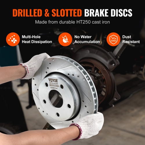 VEVOR Front and Rear Brake Kit Compatible with 2007-2017 Jeep Wrangler, Drilled and Slotted Brake Rotors Ceramic Brake Pads Replacement, 11.9" Front