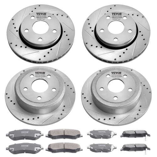 VEVOR Front and Rear Brake Kit Compatible with 2007-2017 Jeep Wrangler, Drilled and Slotted Brake Rotors Ceramic Brake Pads Replacement, 11.9" Front