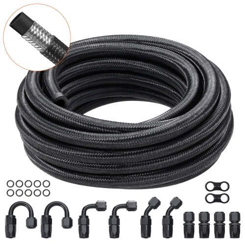 VEVOR 20 FT 8AN Fuel Line Kit, Fuel Hose Kit, 0.43" Nylon Stainless Steel Braided Fuel Line Oil/Gas/Diesel Hose End Fitting Kit, with 12 PCS Swivel