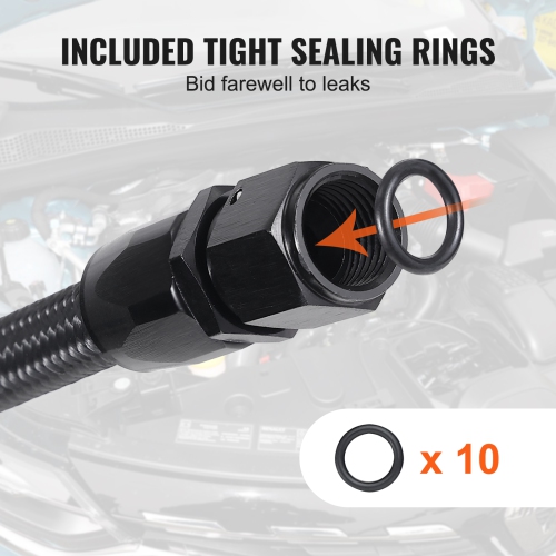 VEVOR 20 FT 8AN Fuel Line Kit, Fuel Hose Kit, 0.43" Nylon Stainless Steel Braided Fuel Line Oil/Gas/Diesel Hose End Fitting Kit, with 12 PCS Swivel