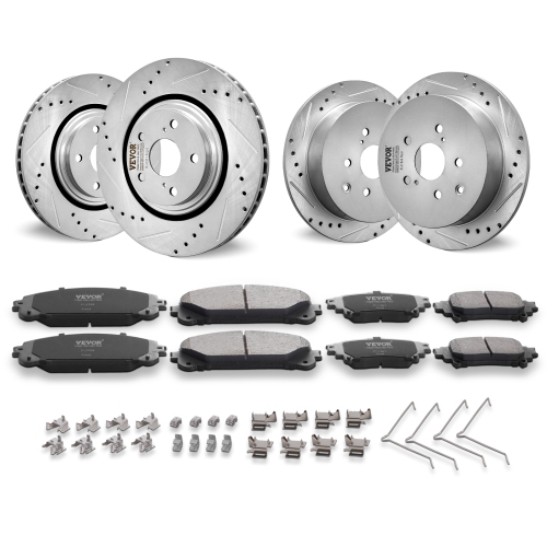 VEVOR Front and Rear Brake Kit Compatible with Toyota Sienna, RX450h, Drilled and Slotted Brake Rotors Ceramic Brake Pads Replacement, 12.9" Front
