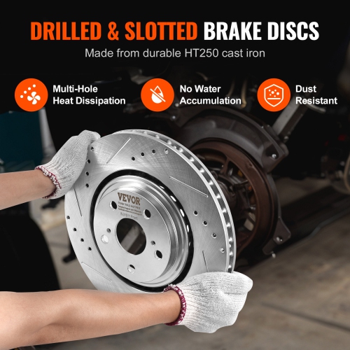 VEVOR Front and Rear Brake Kit Compatible with Toyota Sienna, RX450h, Drilled and Slotted Brake Rotors Ceramic Brake Pads Replacement, 12.9" Front