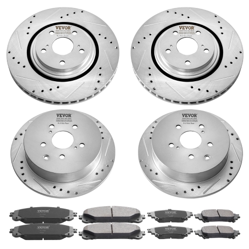 VEVOR Front and Rear Brake Kit Compatible with Toyota Sienna, RX450h, Drilled and Slotted Brake Rotors Ceramic Brake Pads Replacement, 12.9" Front