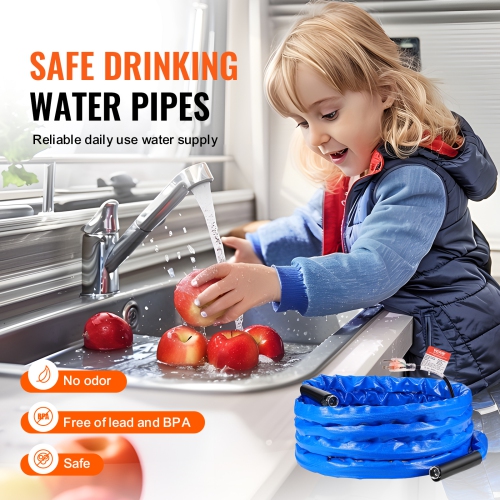 VEVOR 30ft Heated Water Hose for RV,Heated Drinking Water Hose with Corrugated Cover Antifreeze to -45°F,Automatic Self-regulating,5/8" I.D. with