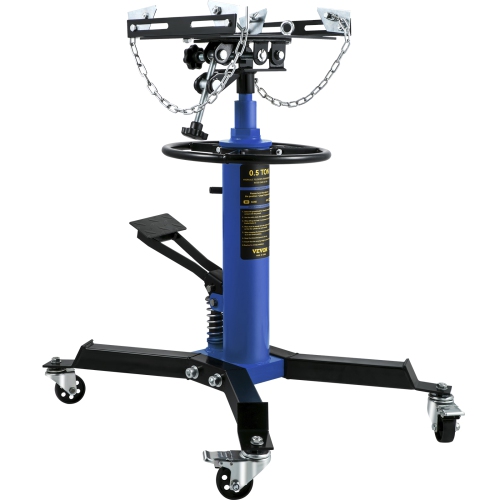 Image 1 de 9.. VEVOR 1/2Ton Capacity Transmission Jack,Hydraulic Telescopic Transmission Jack, 2-Stage Floor Jack Stand with Foot Pedal, 360° Swivel Wheel, Garage/