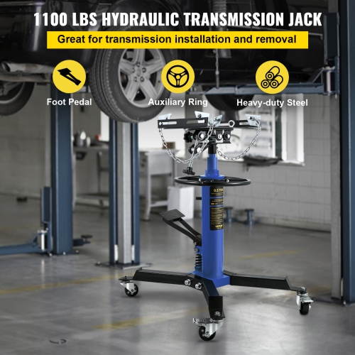 VEVOR 1/2Ton Capacity Transmission Jack,Hydraulic Telescopic Transmission Jack, 2-Stage Floor Jack Stand with Foot Pedal, 360° Swivel Wheel, Garage/