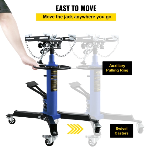VEVOR 1/2Ton Capacity Transmission Jack,Hydraulic Telescopic Transmission Jack, 2-Stage Floor Jack Stand with Foot Pedal, 360° Swivel Wheel, Garage/