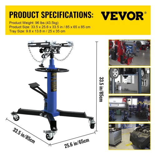 VEVOR 1/2Ton Capacity Transmission Jack,Hydraulic Telescopic Transmission Jack, 2-Stage Floor Jack Stand with Foot Pedal, 360° Swivel Wheel, Garage/