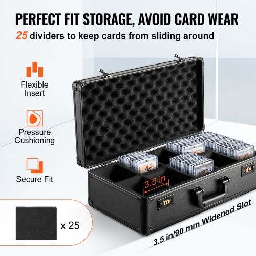 VEVOR 5 Slots Graded Card Storage Box,Graded Sports Cards Holder Carrying Case with Coded Lock Foam Dividers, for 162 PSA Graded Cards 115 BGS Cards