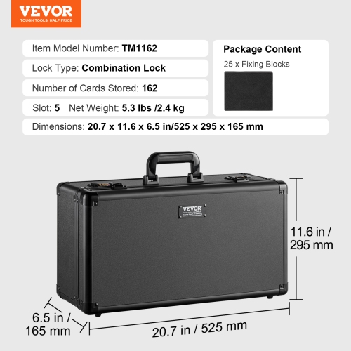 VEVOR 5 Slots Graded Card Storage Box,Graded Sports Cards Holder Carrying Case with Coded Lock Foam Dividers, for 162 PSA Graded Cards 115 BGS Cards