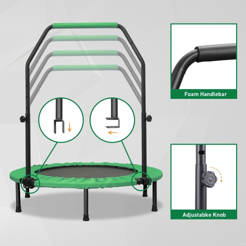 Ainfox 40inch Foldable Mini Trampoline Green Fitness Rebounder with Adjustable Foam Handle