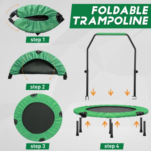Ainfox 40inch Foldable Mini Trampoline Green Fitness Rebounder with Adjustable Foam Handle