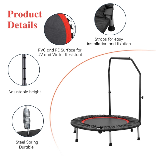 Ainfox 40inch Foldable Mini Trampoline Red Fitness Rebounder with Adjustable Foam Handle