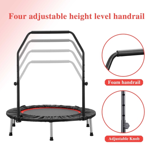 Ainfox 40inch Foldable Mini Trampoline Red Fitness Rebounder with Adjustable Foam Handle