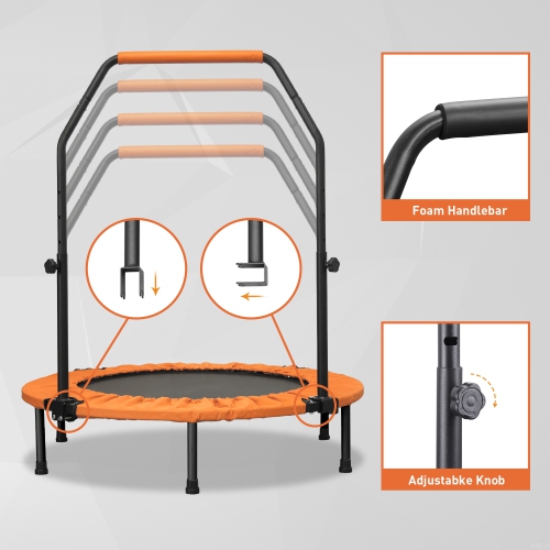 Ainfox 40inch Foldable Mini Trampoline Orange Fitness Rebounder with Adjustable Foam Handle