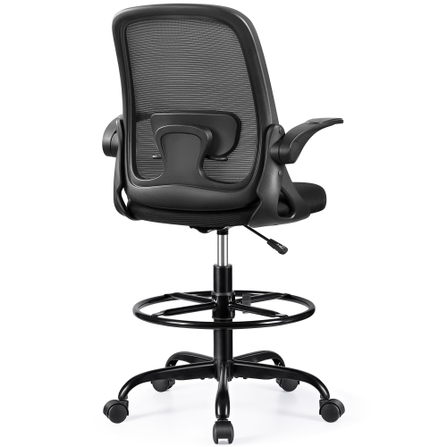 Coolse Drafting Chair - Adjustable Height & Foot Ring, Ergonomic Lumbar Support, Flip-Up Armrests, Swivel Task Chair for Office/Desk, Black