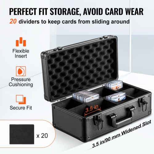 VEVOR 4 Slots Graded Card Storage Box,Graded Sports Cards Holder Carrying Case with Key Lock Foam Dividers, for 108 PSA Graded Cards 76 BGS Cards 84
