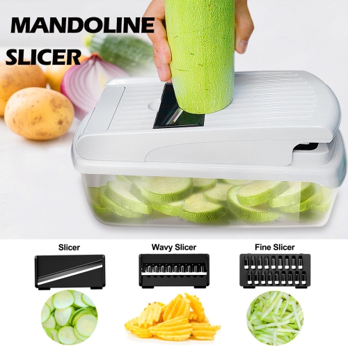 15-in-1 Vegetable Chopper and Cheese Grater with Container, Onion Slicer and Kitchen Gadget Set