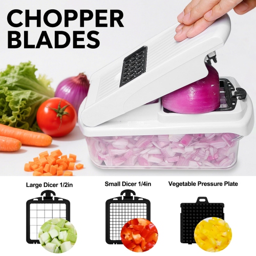 15-in-1 Vegetable Chopper and Cheese Grater with Container, Onion Slicer and Kitchen Gadget Set