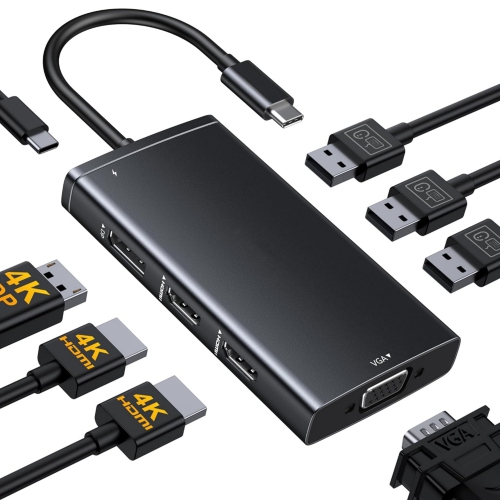 8 IN 1 Triple Monitor Adapters USB C Hub Laptop Docking Station with 4K Dual HDMI, Displayport, VGA, USB C 100W PD, 3 USB 2.0 USB C Adapter for Dell