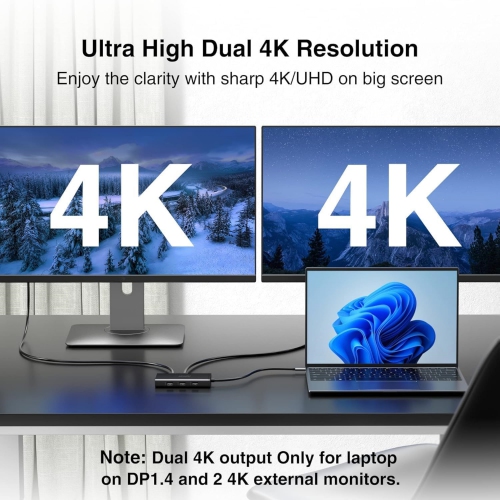 8 IN 1 Triple Monitor Adapters USB C Hub Laptop Docking Station with 4K Dual HDMI, Displayport, VGA, USB C 100W PD, 3 USB 2.0 USB C Adapter for Dell