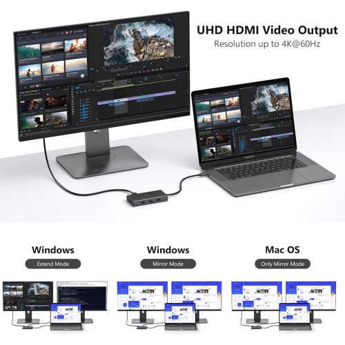 8 IN 1 Triple Monitor Adapters USB C Hub Laptop Docking Station with 4K Dual HDMI, Displayport, VGA, USB C 100W PD, 3 USB 2.0 USB C Adapter for Dell