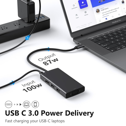 8 IN 1 Triple Monitor Adapters USB C Hub Laptop Docking Station with 4K Dual HDMI, Displayport, VGA, USB C 100W PD, 3 USB 2.0 USB C Adapter for Dell