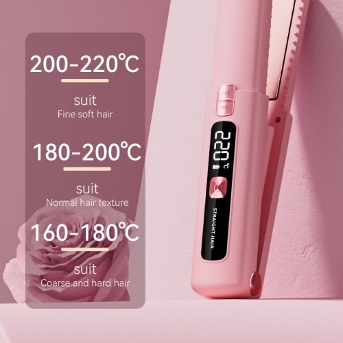 Fer plat et fer à friser sans fil, mini brosse à lisser rechargeable USB légère, fer plat portatif en céramique à chauffage rapide, rose