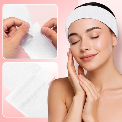 50PCS Disposable Headbands for Spa,Elastic Headband Wrap with Adjustable Magic Tape,Spa Facial Bandeau for Women,Stretch Makeup Hairband for Beauty