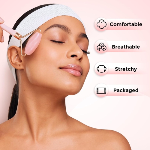 50PCS Disposable Headbands for Spa,Elastic Headband Wrap with Adjustable Magic Tape,Spa Facial Bandeau for Women,Stretch Makeup Hairband for Beauty