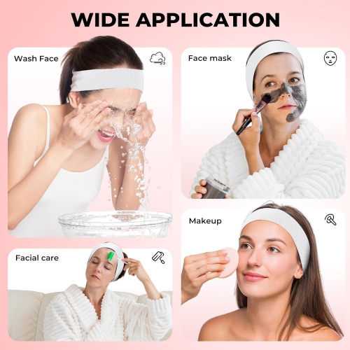 50PCS Disposable Headbands for Spa,Elastic Headband Wrap with Adjustable Magic Tape,Spa Facial Bandeau for Women,Stretch Makeup Hairband for Beauty