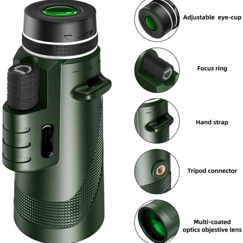 Monocular telescope, high-power high-definition night vision adult outdoor mobile phone binoculars-80X100 green leather set