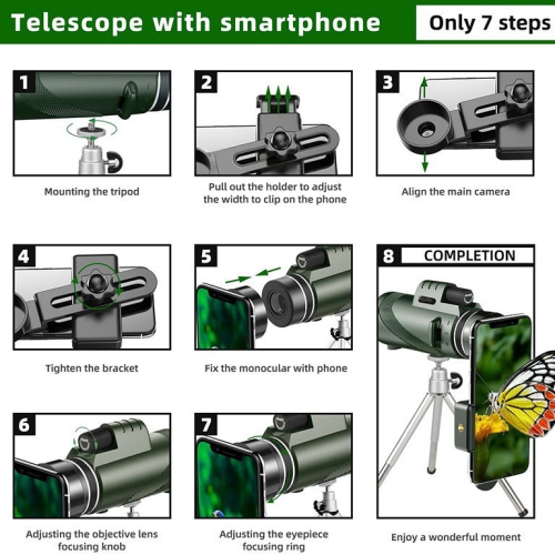 Monocular telescope, high-power high-definition night vision adult outdoor mobile phone binoculars-80X100 green leather set