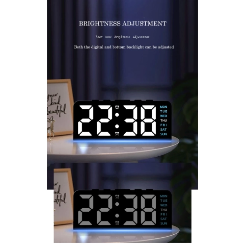 LED large character digital clock atmosphere light date desk clock multi-function digital alarm clock with backlight temperature - GH8033 white shell