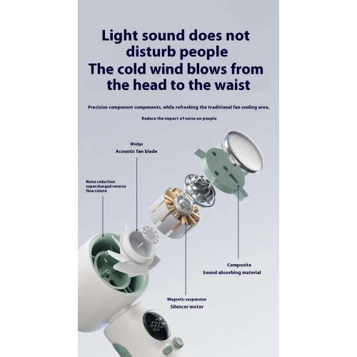 New turbo high-speed handheld small fan, outdoor portable USB charging 199-speed digital display cooling fan - off-white