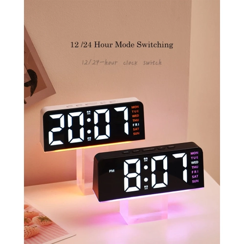 LED large character digital clock atmosphere light date desk clock multi-function digital alarm clock with backlight temperature - GH8033 white shell