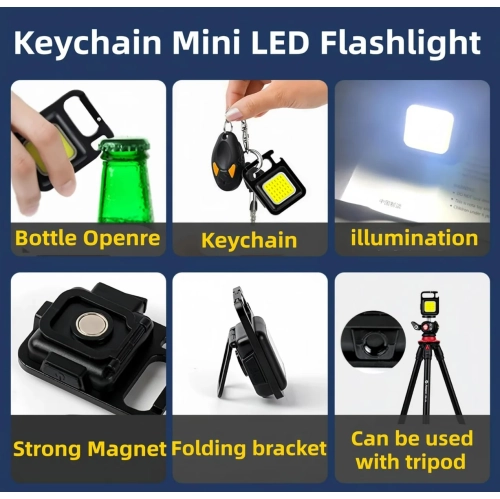 Keychain Light, Multifunctional Portable Strong Light for Camping, COB Work Inspection Rechargeable Light Suitable for Camping, Emergency - 500 mAh