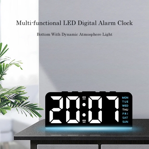 LED large character digital clock atmosphere light date desk clock multi-function digital alarm clock with backlight temperature - GH8033 black shell