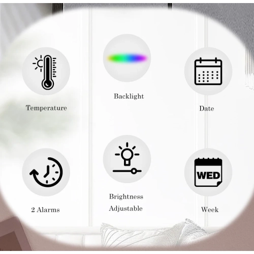 LED large character digital clock, atmosphere light date desk clock, multi-function digital alarm clock with backlight temperature - GH8033 white