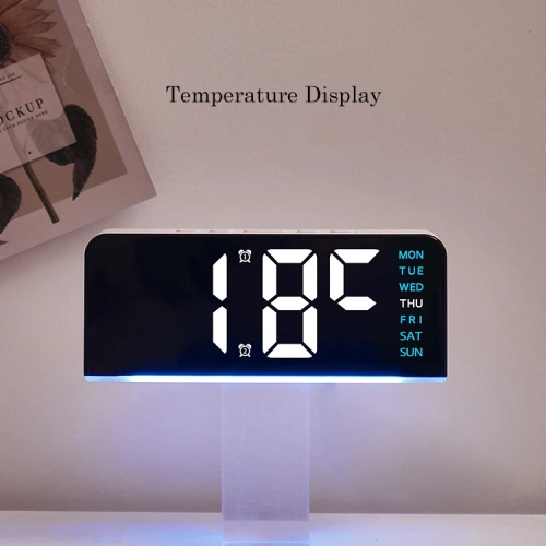 Horloge numérique LED à grands caractères, horloge de bureau à lumière d'ambiance, réveil numérique multifonction avec rétroéclairage de la