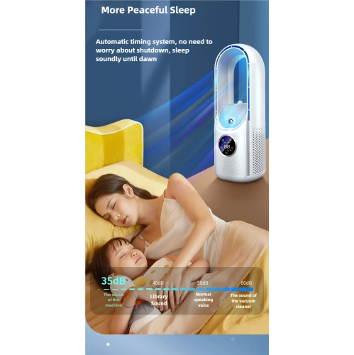 Bladeless fan with humidifier and RGB light, USB plug-in portable silent design desktop office home creative mini fan - white