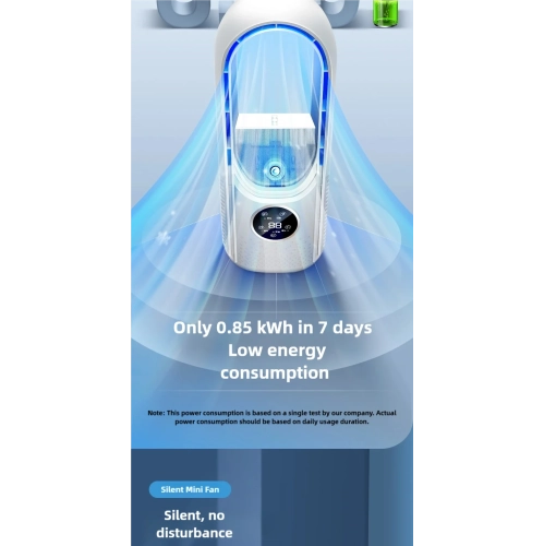 Bladeless fan with humidifier and RGB light, USB plug-in portable silent design desktop office home creative mini fan - white