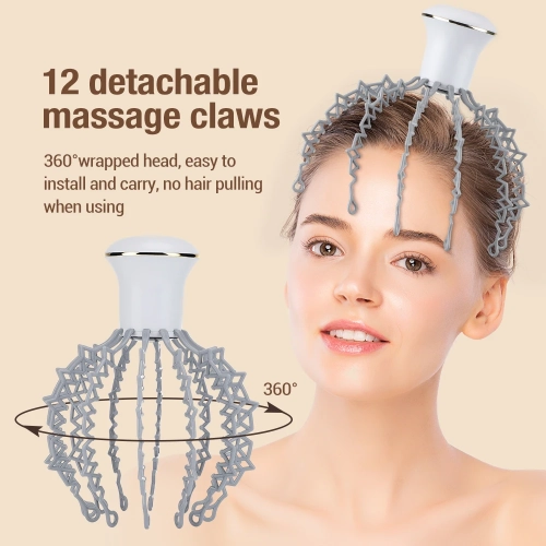 12-Claw Electric Head Massager Vibration Massage Head Massage Device for Relieve Fatigue Scalp Relaxation Wireless Portable