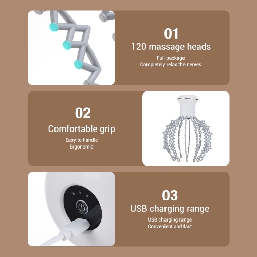 12-Claw Electric Head Massager Vibration Massage Head Massage Device for Relieve Fatigue Scalp Relaxation Wireless Portable
