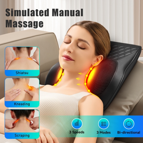 Appareil de massage shiatsu pour le cou et le dos avec chaleur, massage électrique des tissus profonds à pétrissage du cou et des épaules