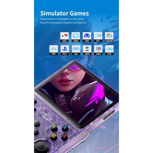 R36S handheld game console, 3.5-inch 640*480 IPS OCA screen, 3200mAh open source system, built-in 20,000+ classic games, built-in 64GB transparent