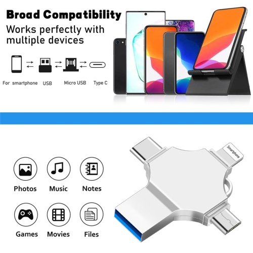 Clé USB de grande capacité 4-en-1 Téléphone mobile mobile mobile USB Clé USB Port Type-c/USB Téléphone portable ordinateur clé USB double usage Clé