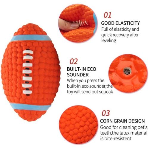Squeaky Dog Chew Toy for Interactive Training, Fetching and Playing, Orange Football -